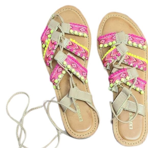 Express Multicolor Strappy Flat Sandals Size 8 - Picture 1 of 5